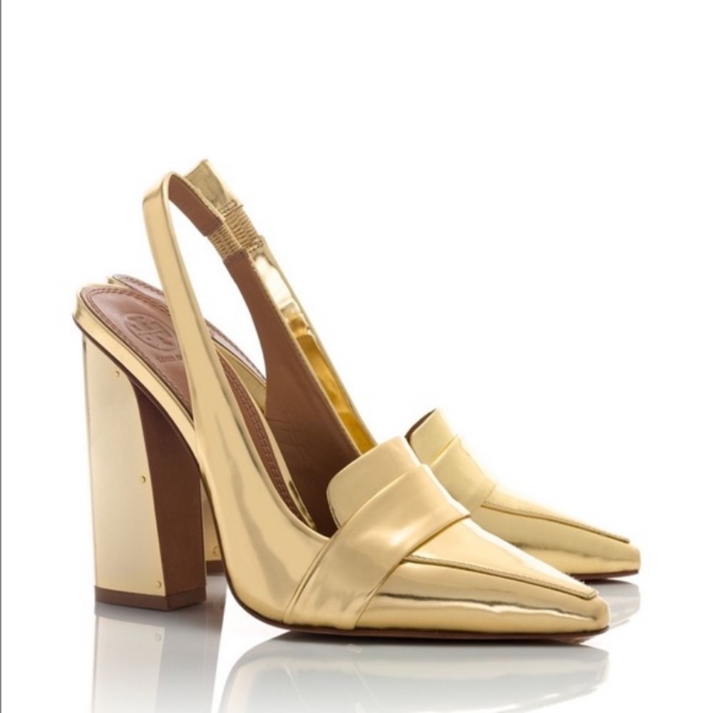 Tory Burch Gold Sadie Block Heels Shoes Sz9